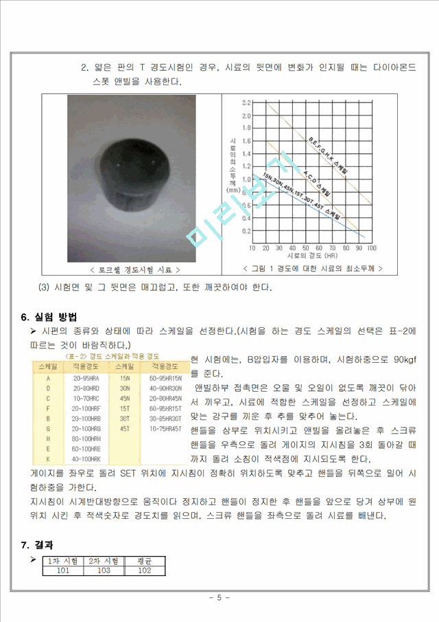 [공학,기술] 재료실험 - 로크웰 경도 시험(Rockwell hardness test).hwp